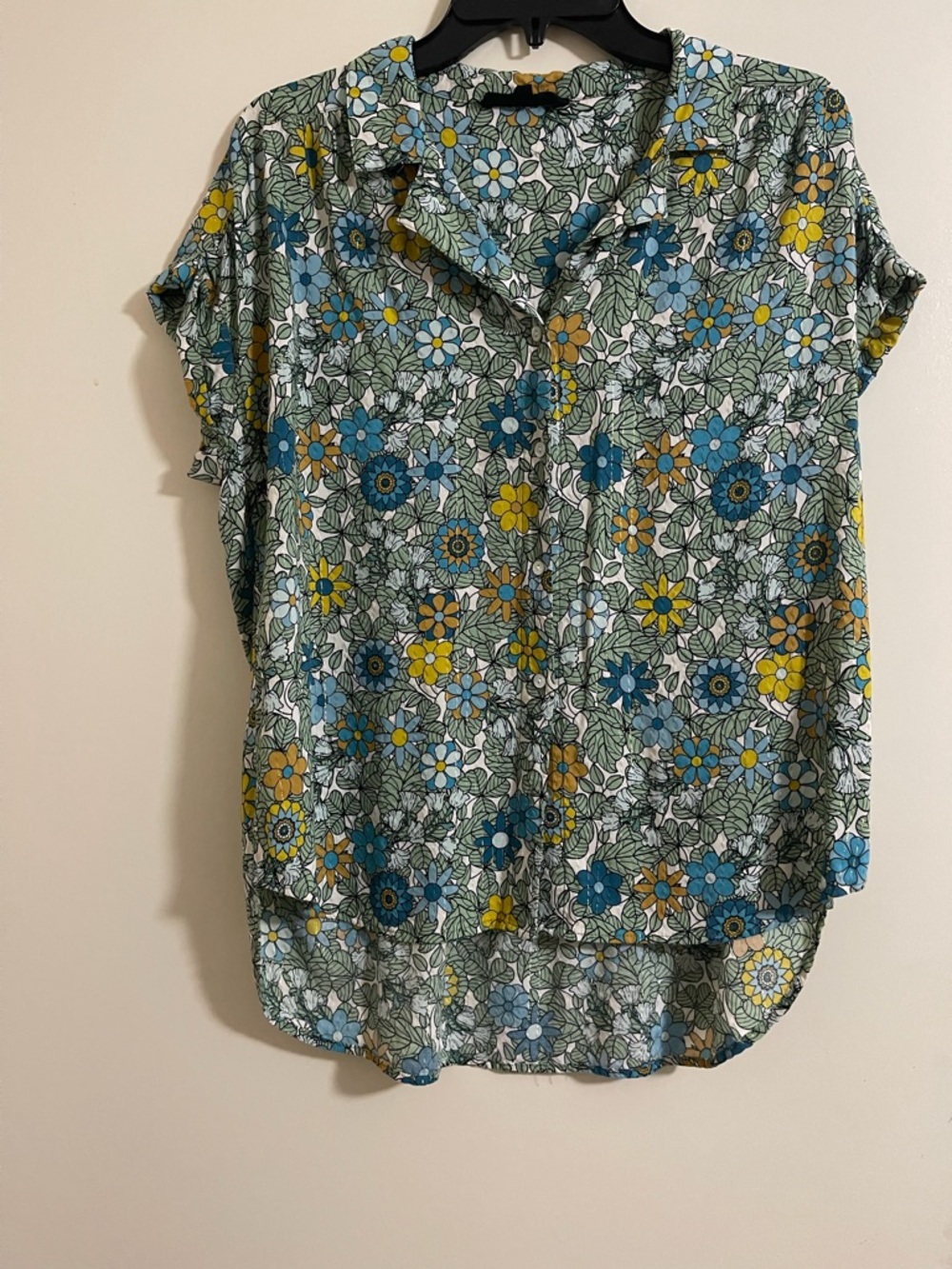 Jane And Delancey Short Sleeve MultiColor Floral Metallic Boho Blouse Top Sz XL